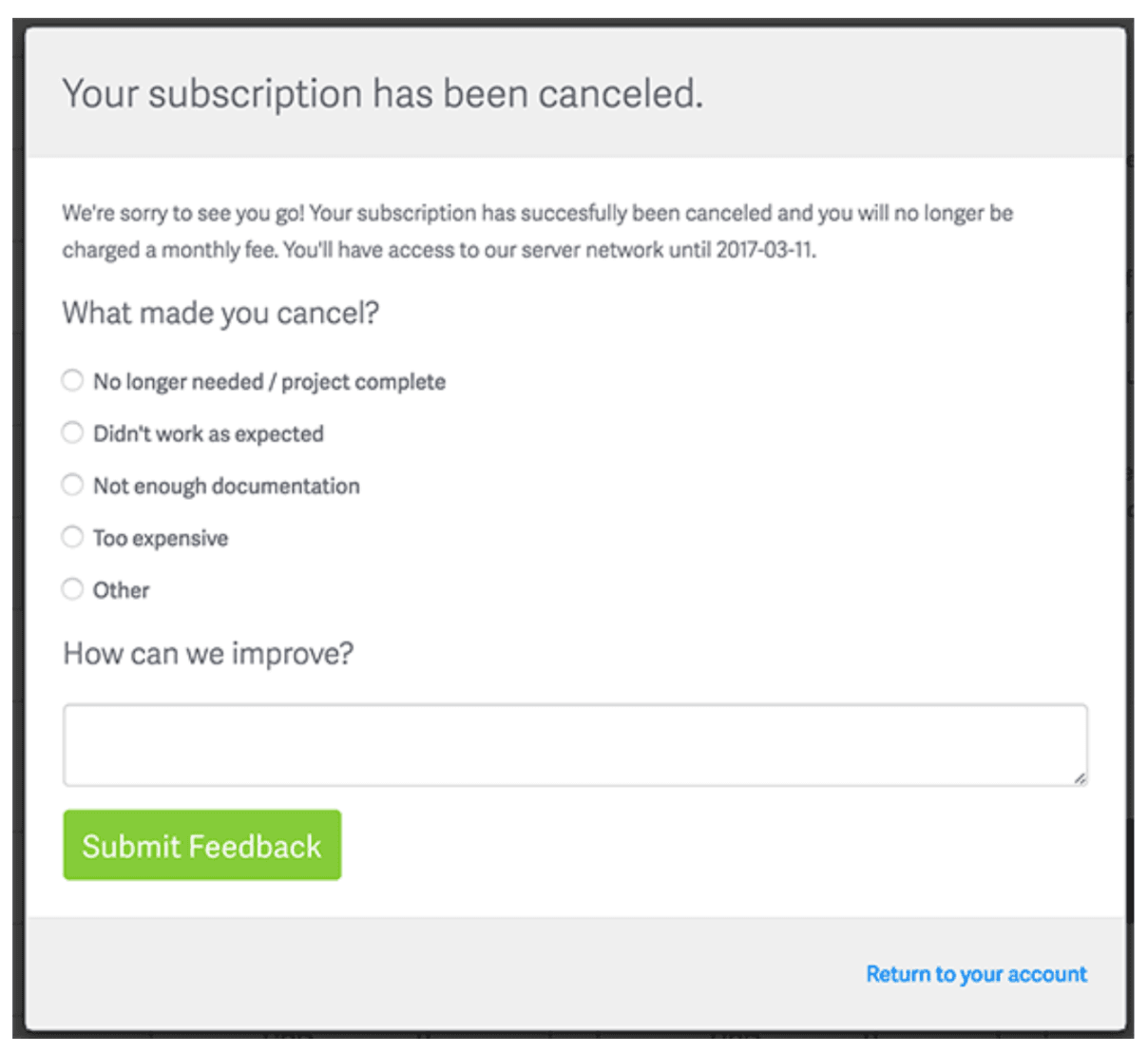 Cancellation survey