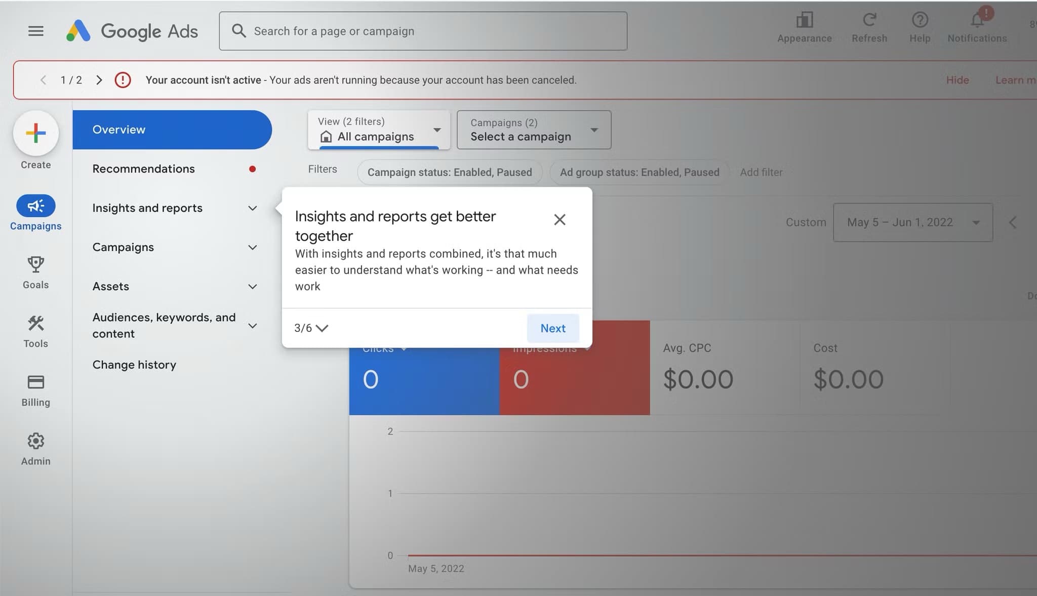 Google Ads product tour example 3