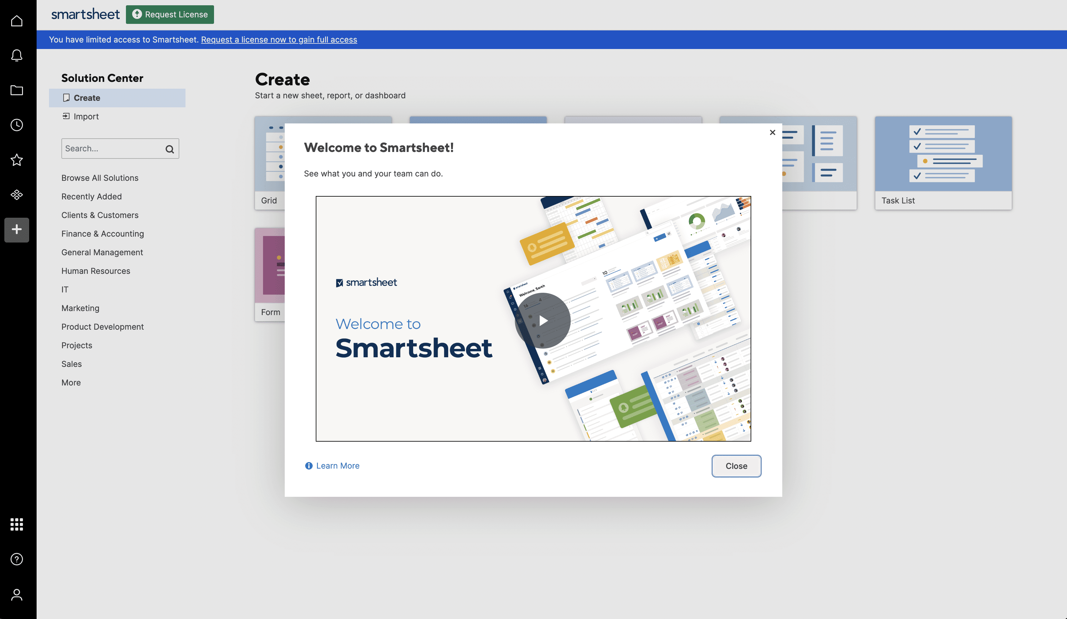 Smartsheet Welcome Message