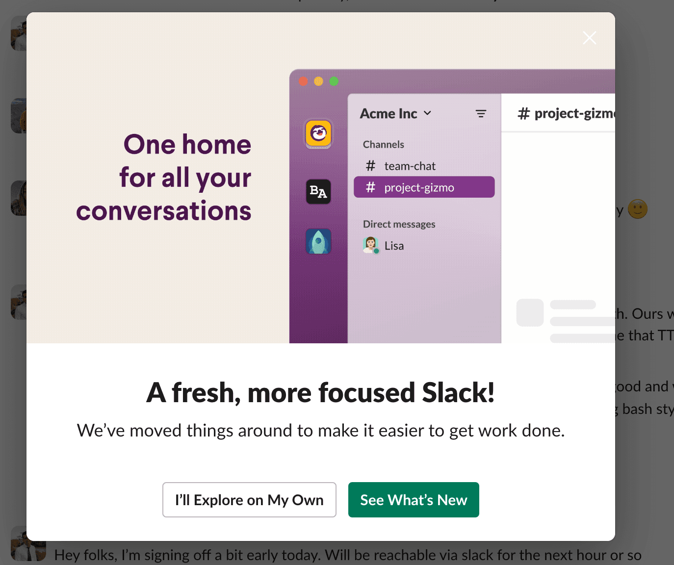 Slack feature announcement