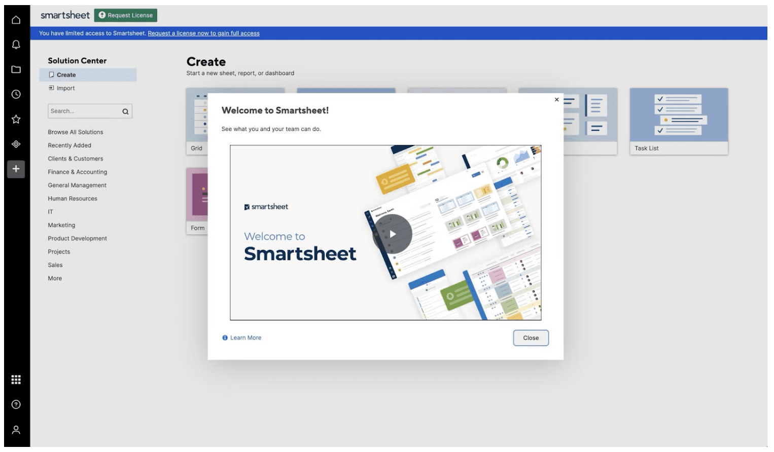 smartsheet smartsheet video onboarding screenshot