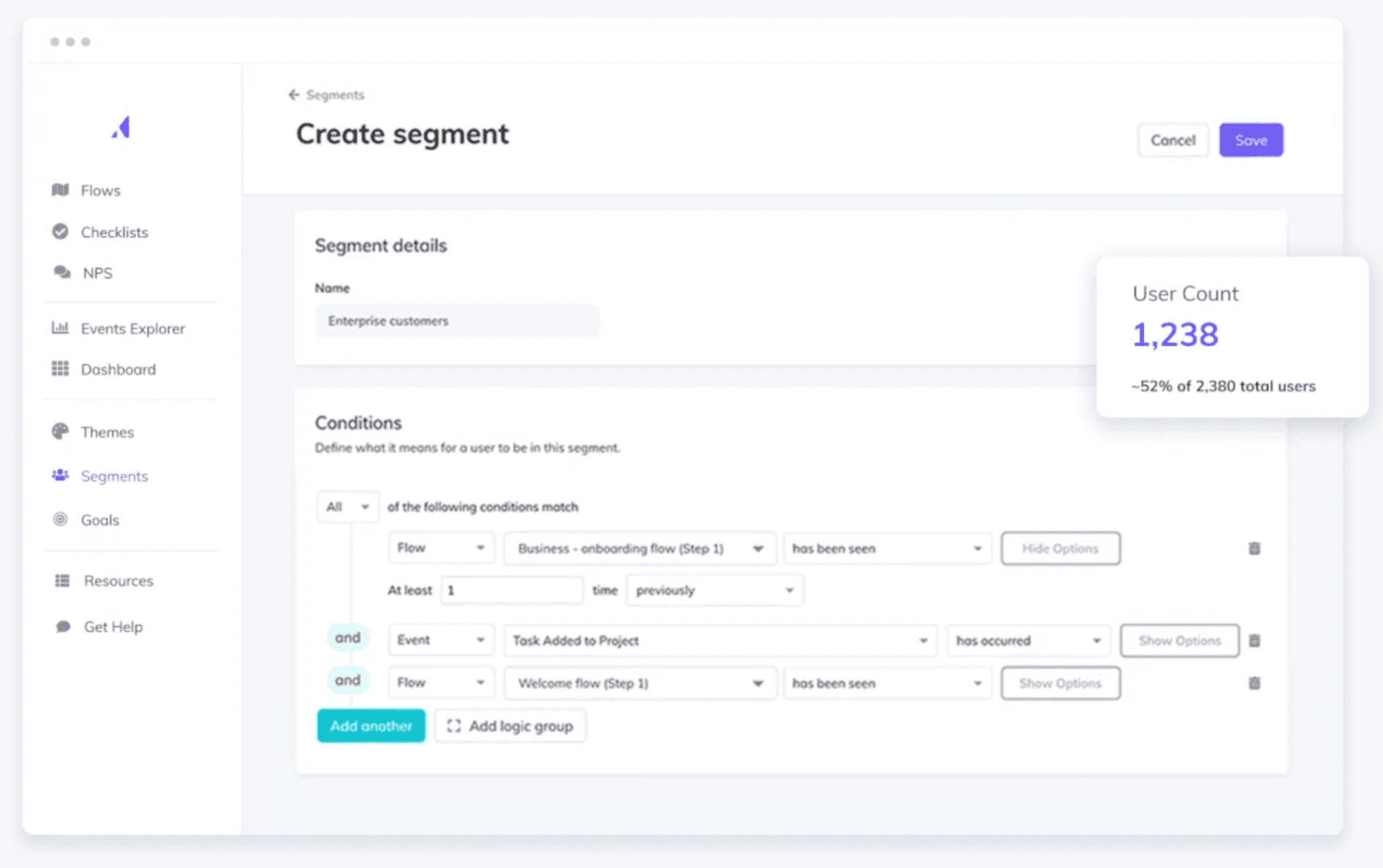 creating segments in appcues