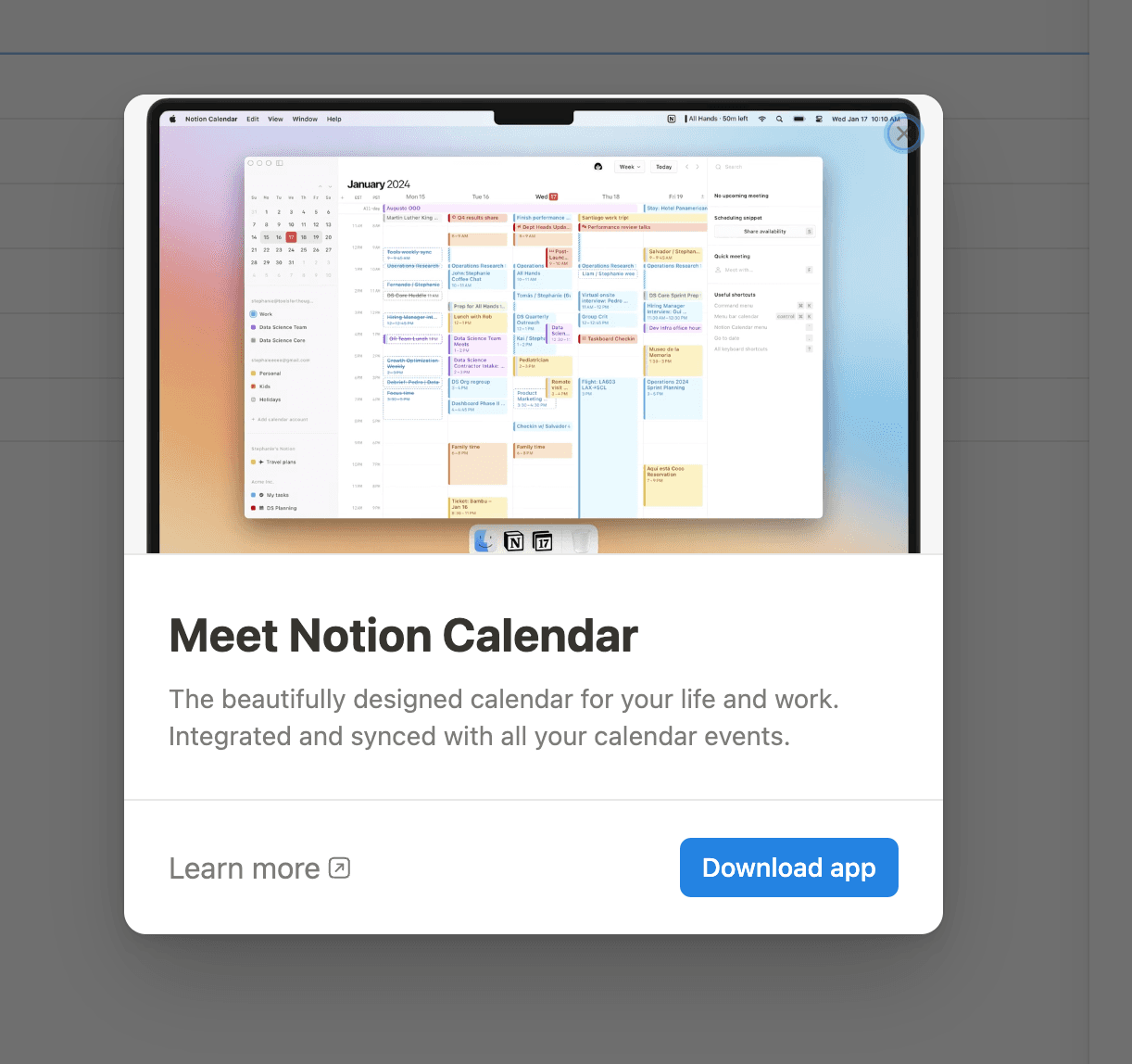 Notion calendar feature announcement